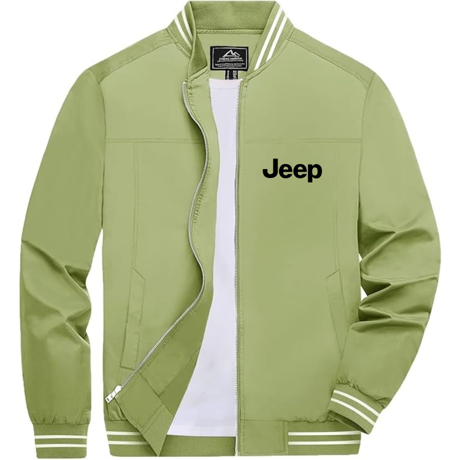 Men’s Jeep Car Lightweight Zip-Up Bomber Jacket with Ribbed Collar and Cuffs - Versatile Casual Outerwear
