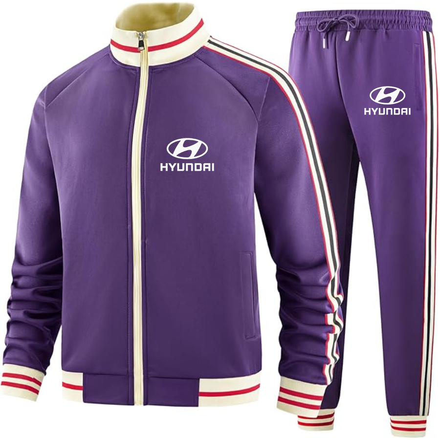Men's Hyundai Car - Premium Two-Piece Designer Tracksuit with Bold Striped Accents and Zippered Front - Elevated Athletic Wear