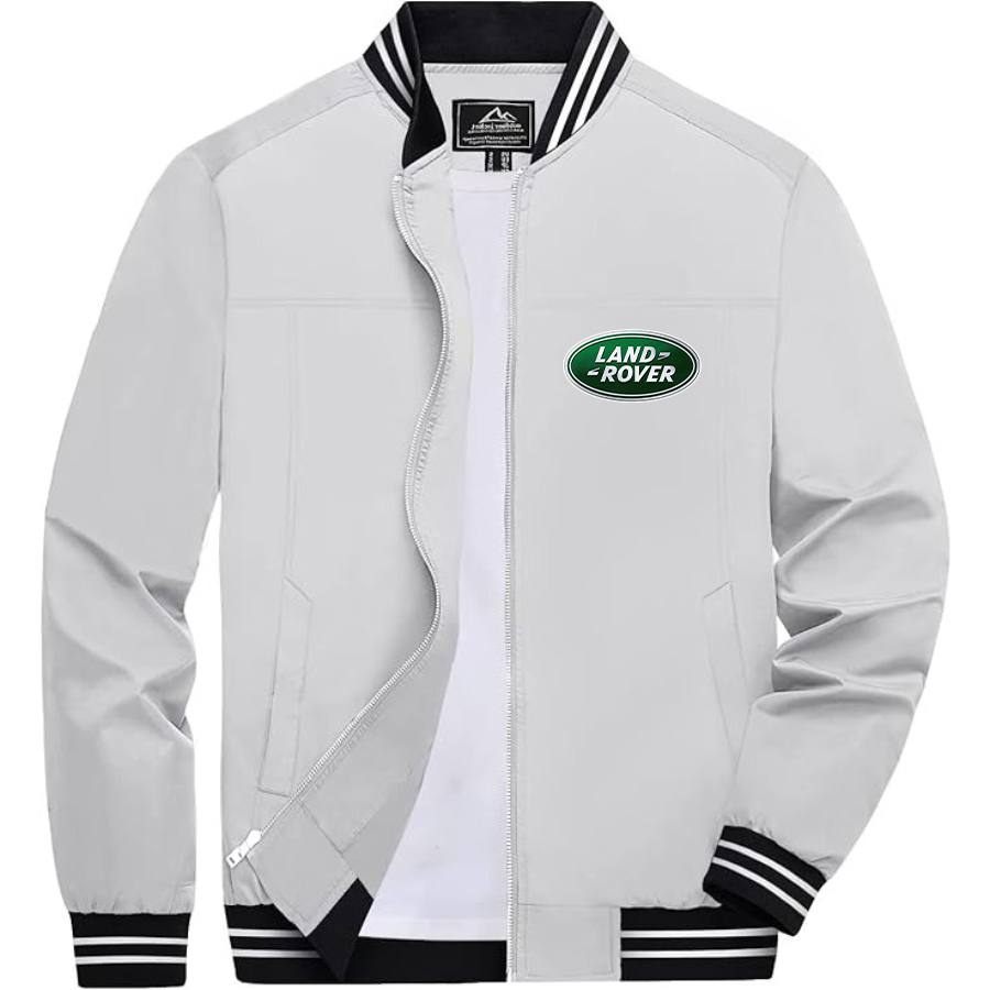 Men’s Land Rover Car Lightweight Zip-Up Bomber Jacket with Ribbed Collar and Cuffs - Versatile Casual Outerwear