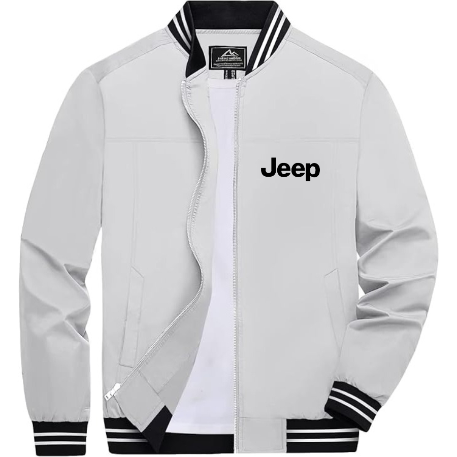 Men’s Jeep Car Lightweight Zip-Up Bomber Jacket with Ribbed Collar and Cuffs - Versatile Casual Outerwear