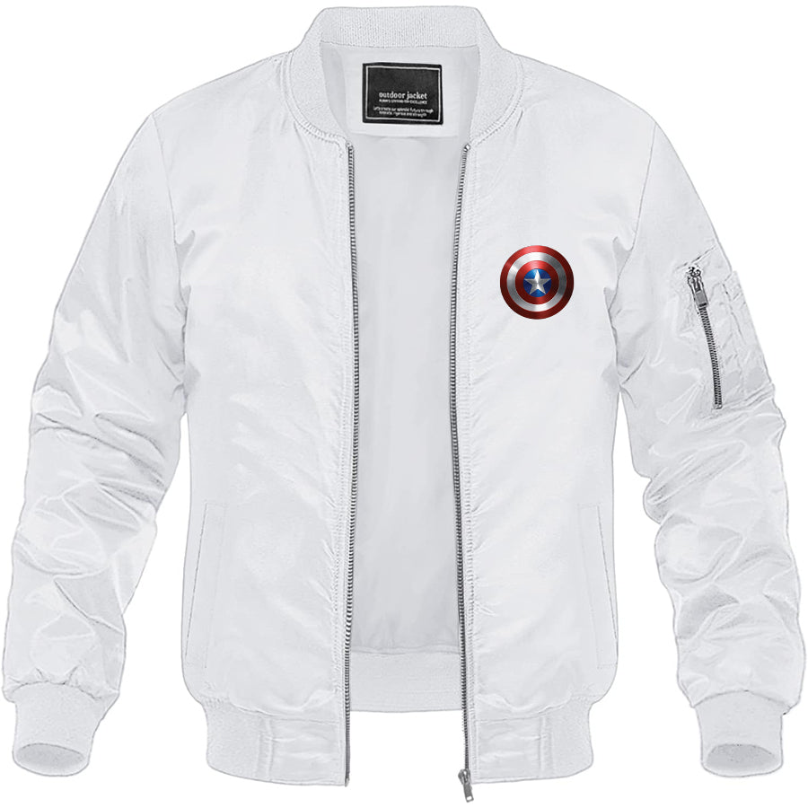 Men's Captain America Superhero Lightweight Bomber Jacket Windbreaker Softshell Varsity Jacket Coat