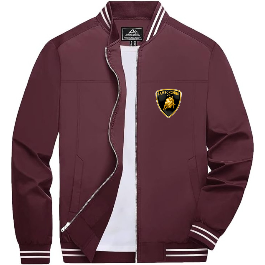 Men’s Lamborghini Car Lightweight Zip-Up Bomber Jacket with Ribbed Collar and Cuffs - Versatile Casual Outerwear