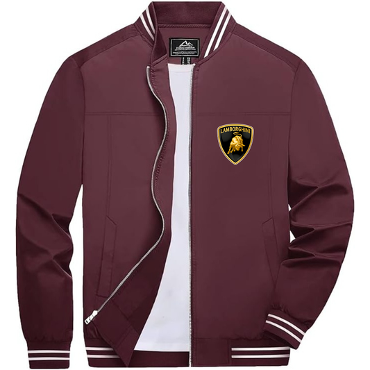 Men’s Lamborghini Car Lightweight Zip-Up Bomber Jacket with Ribbed Collar and Cuffs - Versatile Casual Outerwear