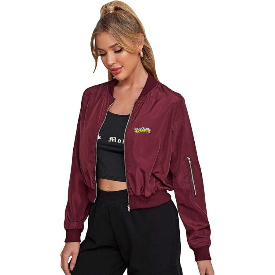 Women's  Pokemon Cartoon -  Lightweight Bomber Biker Jacket Zip up Windbreaker Crop Bomber Jacket Coat