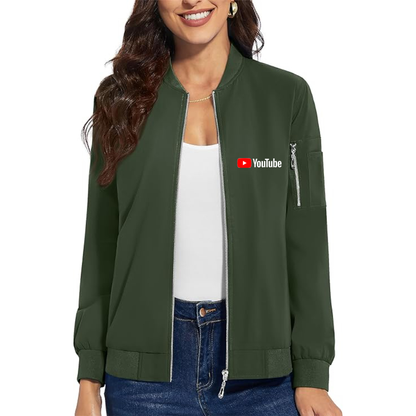 Women's Youtube Video Steaming Social - Premium Bomber Jacket with Polished Detailing and Functional Sleeve Pocket - Modern Luxury Outerwear