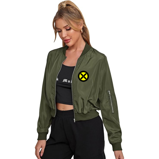 Women's X-Men Marvel Comics Superhero -  Lightweight Bomber Biker Jacket Zip up Windbreaker Crop Bomber Jacket Coat