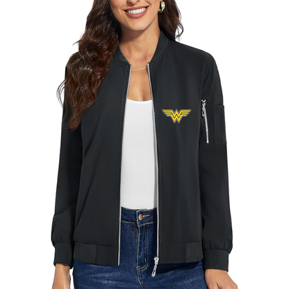 Women's Wonder Woman Superhero - Premium Bomber Jacket with Polished Detailing and Functional Sleeve Pocket - Modern Luxury Outerwear