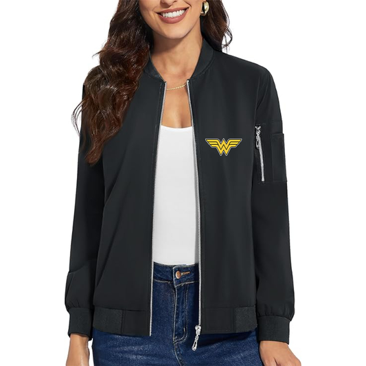 Women's Wonder Woman Superhero - Premium Bomber Jacket with Polished Detailing and Functional Sleeve Pocket - Modern Luxury Outerwear