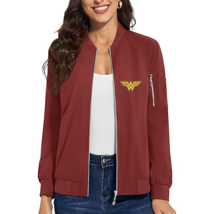 Women's Wonder Woman Superhero - Premium Bomber Jacket with Polished Detailing and Functional Sleeve Pocket - Modern Luxury Outerwear