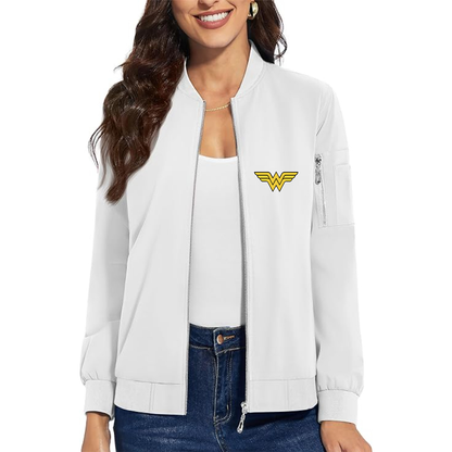 Women's Wonder Woman Superhero - Premium Bomber Jacket with Polished Detailing and Functional Sleeve Pocket - Modern Luxury Outerwear