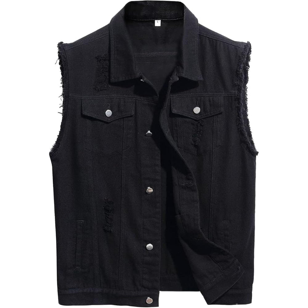 Men’s Acura Car - Sleeveless Distressed Denim Vest – Rugged Black Jean Jacket