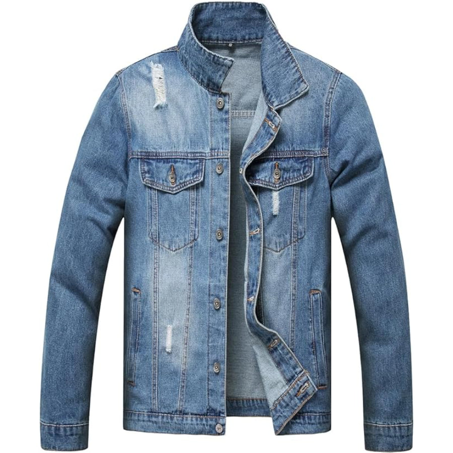 Men’s Acura Car - Vintage Distressed Denim Jacket – Stylish Casual Jean Outerwear