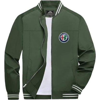 Men’s Alfa Romeo Car Lightweight Zip-Up Bomber Jacket with Ribbed Collar and Cuffs - Versatile Casual Outerwear