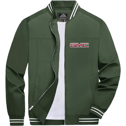 Men’s GMC Car Lightweight Zip-Up Bomber Jacket with Ribbed Collar and Cuffs - Versatile Casual Outerwear