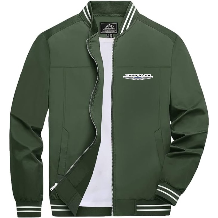 Men’s Chrysler Car Lightweight Zip-Up Bomber Jacket with Ribbed Collar and Cuffs - Versatile Casual Outerwear