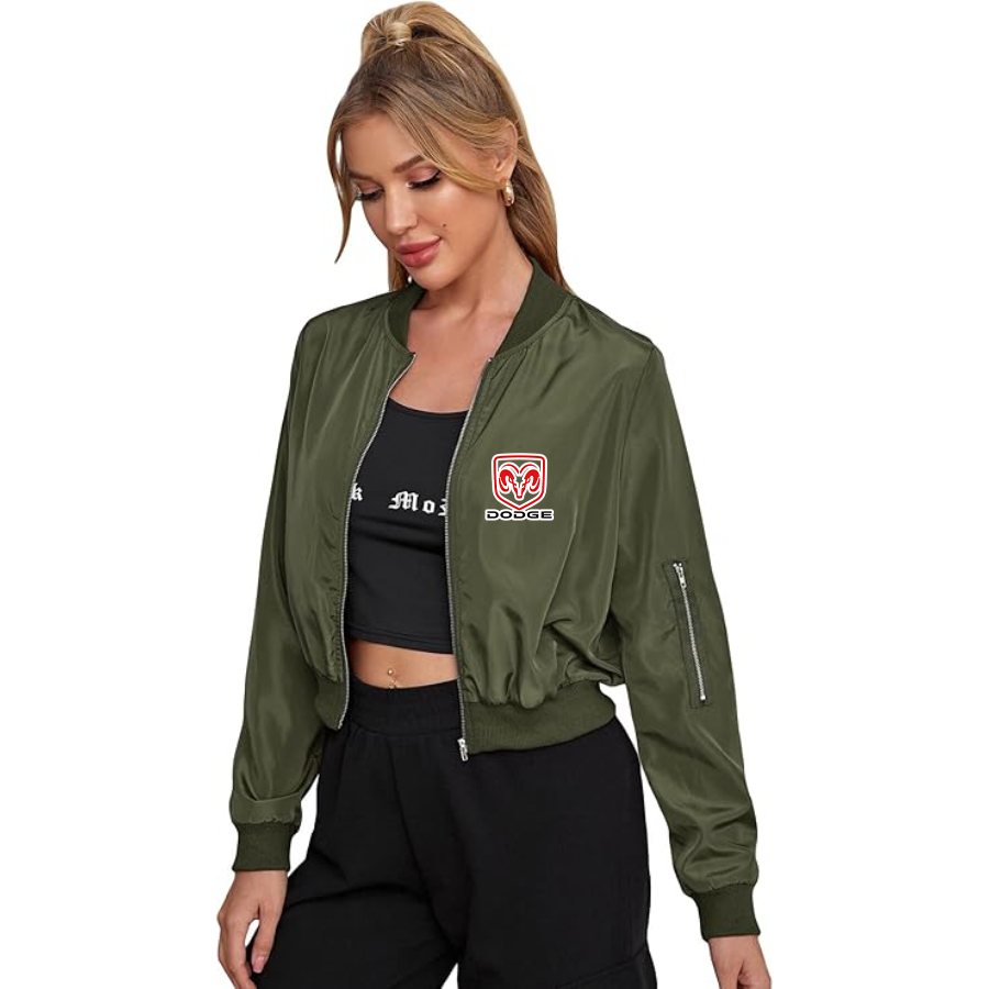 Women's Dodge Car - Lightweight Bomber Biker Jacket Zip up Windbreaker Crop Bomber Jacket Coat