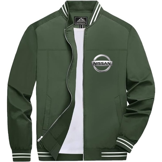 Men’s Nissan Car Lightweight Zip-Up Bomber Jacket with Ribbed Collar and Cuffs - Versatile Casual Outerwear