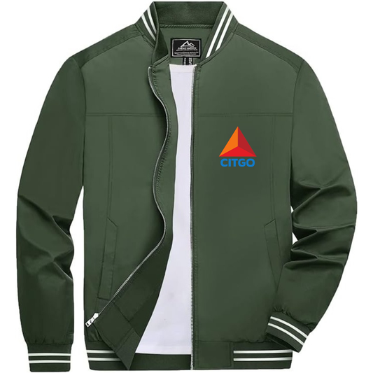 Men’s Citgo Gas Station _ Lightweight Zip-Up Bomber Jacket with Ribbed Collar and Cuffs - Versatile Casual Outerwear