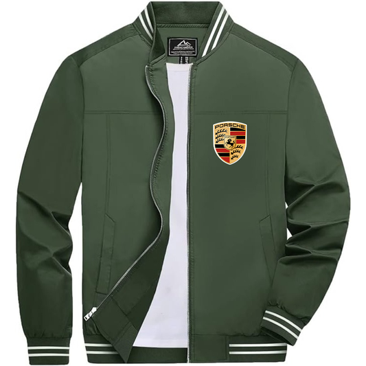 Men’s Porsche Car Lightweight Zip-Up Bomber Jacket with Ribbed Collar and Cuffs - Versatile Casual Outerwear