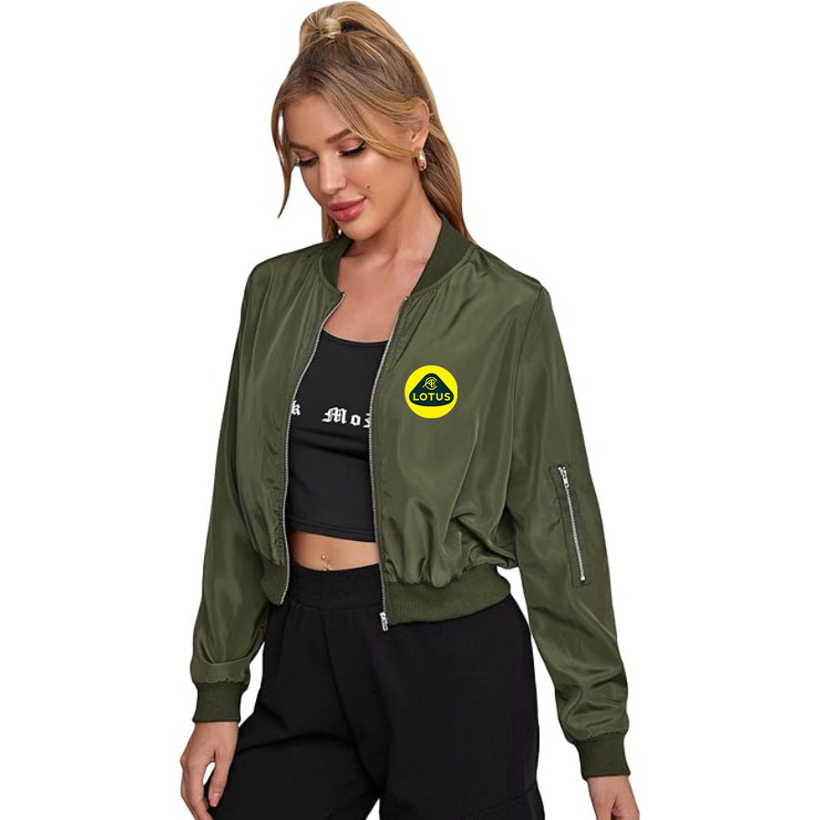 Women's Lotus Car - Lightweight Bomber Biker Jacket Zip up Windbreaker Crop Bomber Jacket Coat