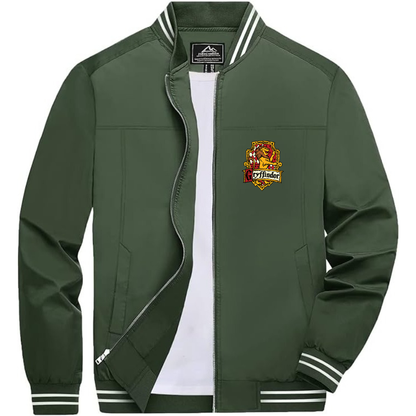 Men's Gryffindor Harry Potter Movie Team _ Lightweight Zip-Up Bomber Jacket with Ribbed Collar and Cuffs - Versatile Casual Outerwear