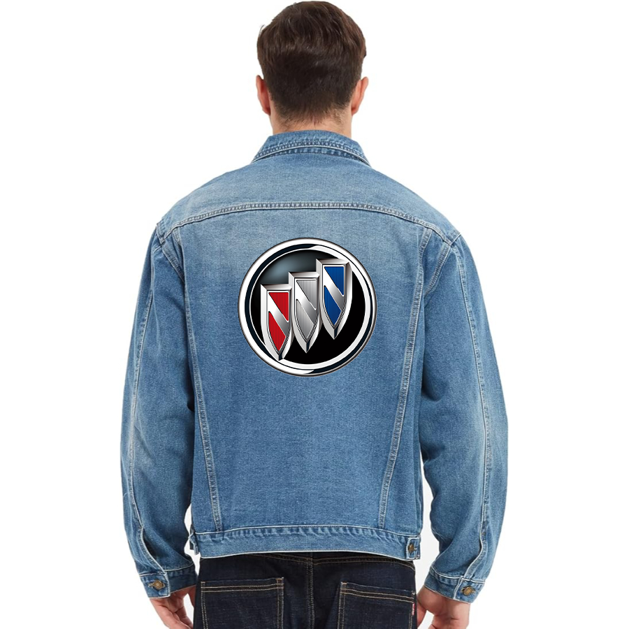 Men’s Buick Car - Vintage Distressed Denim Jacket – Stylish Casual Jean Outerwear