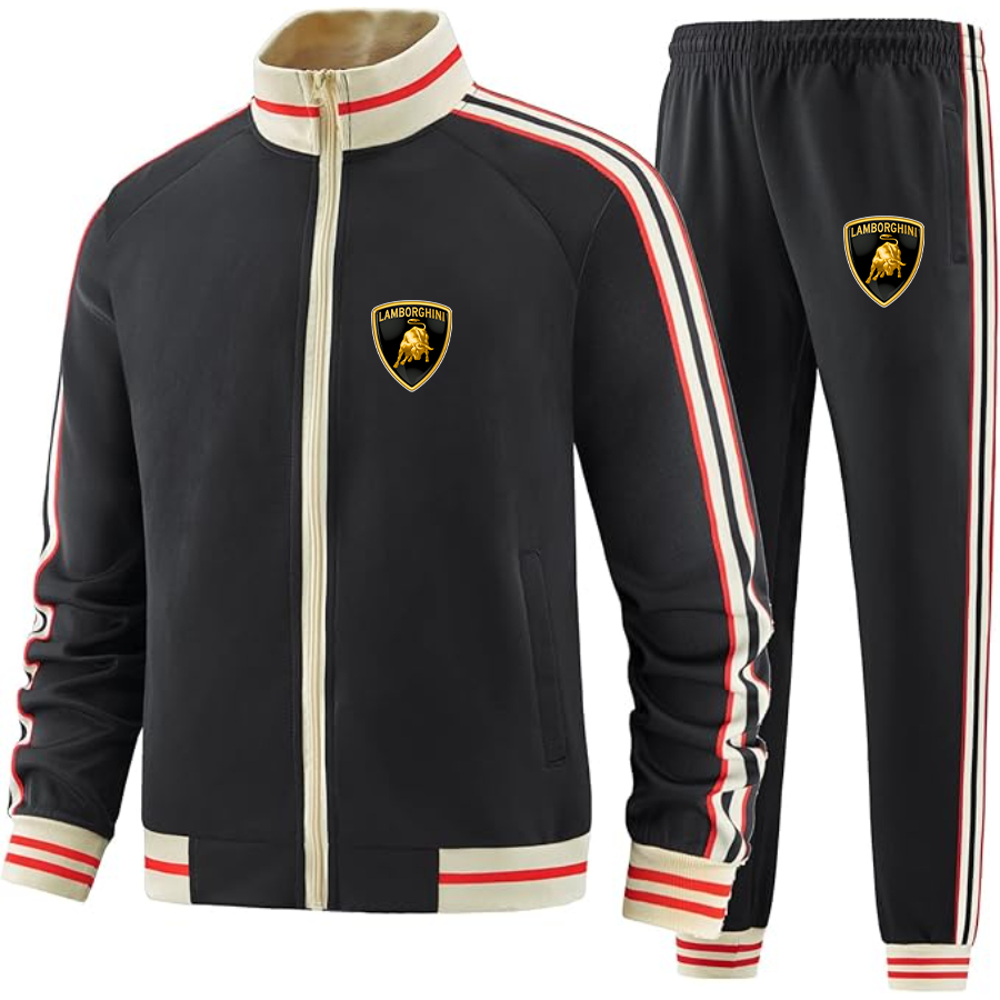 Men's Lamborghini Car - Premium Two-Piece Designer Tracksuit with Bold Striped Accents and Zippered Front - Elevated Athletic Wear