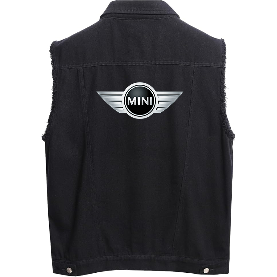 Men’s Mini Cooper Car NEW - Sleeveless Distressed Denim Vest – Rugged Black Jean Jacket