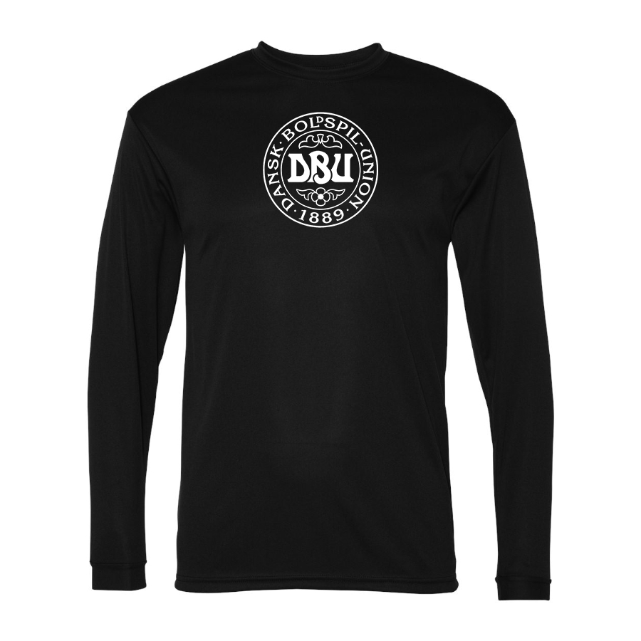 Men’s  Denmark Soccer (Black) (White) - C2 Sport - Performance Long Sleeve T-Shirt - 5104