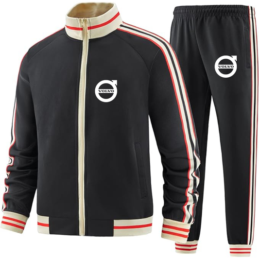 Men's Volvo Car - Premium Two-Piece Designer Tracksuit with Bold Striped Accents and Zippered Front - Elevated Athletic Wear