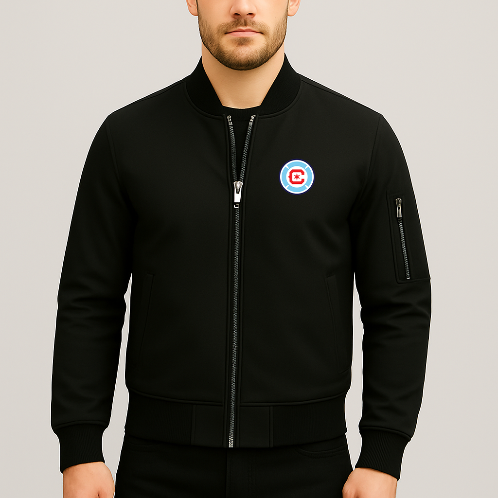 Men's Chicago Fire Soccer Lightweight Bomber Jacket Windbreaker Softshell Varsity Jacket Coat