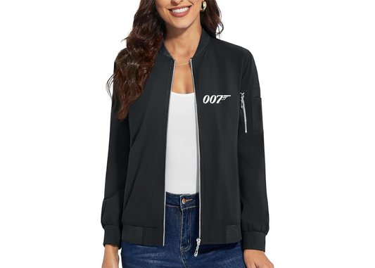 Women's 007 James Bond Movie - Premium Bomber Jacket with Polished Detailing and Functional Sleeve Pocket - Modern Luxury Outerwear
