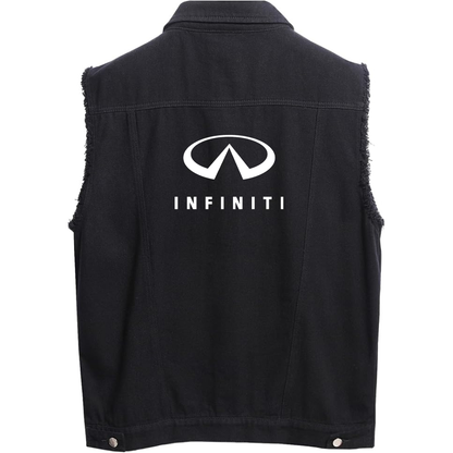 Men’s Infiniti Luxury Car - Sleeveless Distressed Denim Vest – Rugged Black Jean Jacket