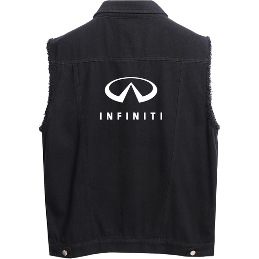 Men’s Infiniti Luxury Car - Sleeveless Distressed Denim Vest – Rugged Black Jean Jacket