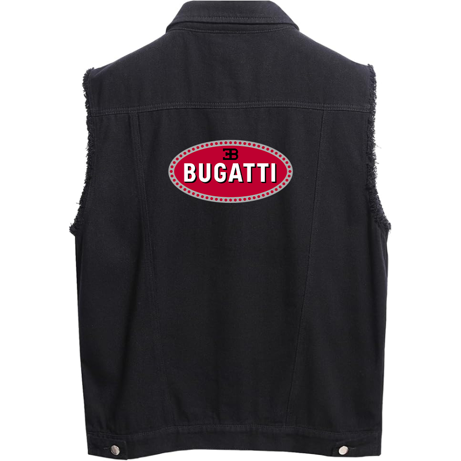 Men’s Bugatti Car - Sleeveless Distressed Denim Vest – Rugged Black Jean Jacket