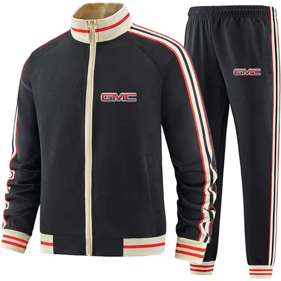 Men's GMC Car - Premium Two-Piece Designer Tracksuit with Bold Striped Accents and Zippered Front - Elevated Athletic Wear