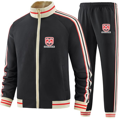 Men's Dodge Car - Premium Two-Piece Designer Tracksuit with Bold Striped Accents and Zippered Front - Elevated Athletic Wear