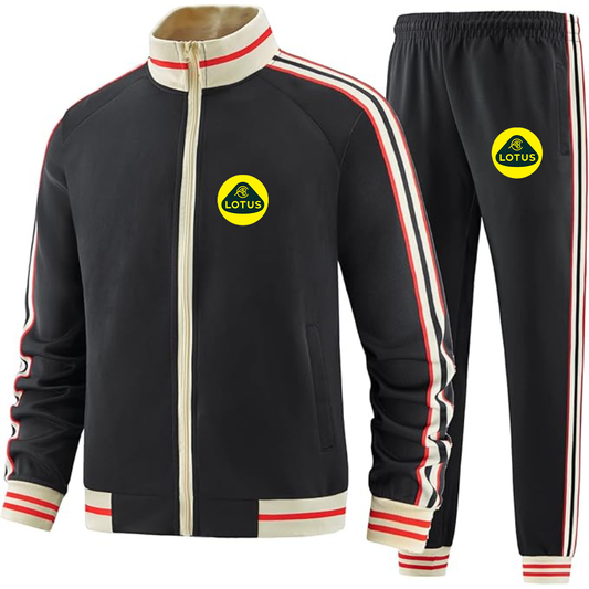 Men's Lotus Car - Premium Two-Piece Designer Tracksuit with Bold Striped Accents and Zippered Front - Elevated Athletic Wear