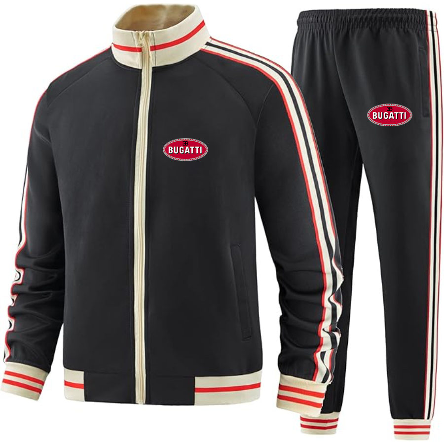 Men's Bugatti Car - Premium Two-Piece Designer Tracksuit with Bold Striped Accents and Zippered Front - Elevated Athletic Wear