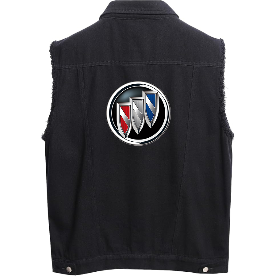 Men’s Buick Car - Sleeveless Distressed Denim Vest – Rugged Black Jean Jacket