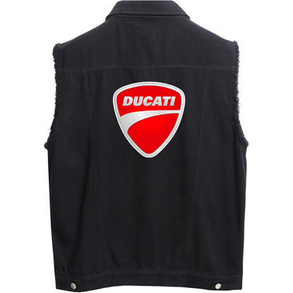 Men’s Ducati Motorcycle - Sleeveless Distressed Denim Vest – Rugged Black Jean Jacket