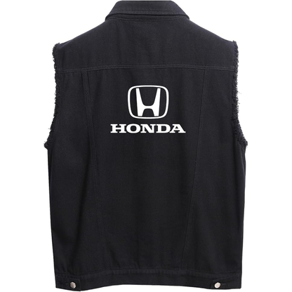 Men’s Honda Motorsport - Sleeveless Distressed Denim Vest – Rugged Black Jean Jacket