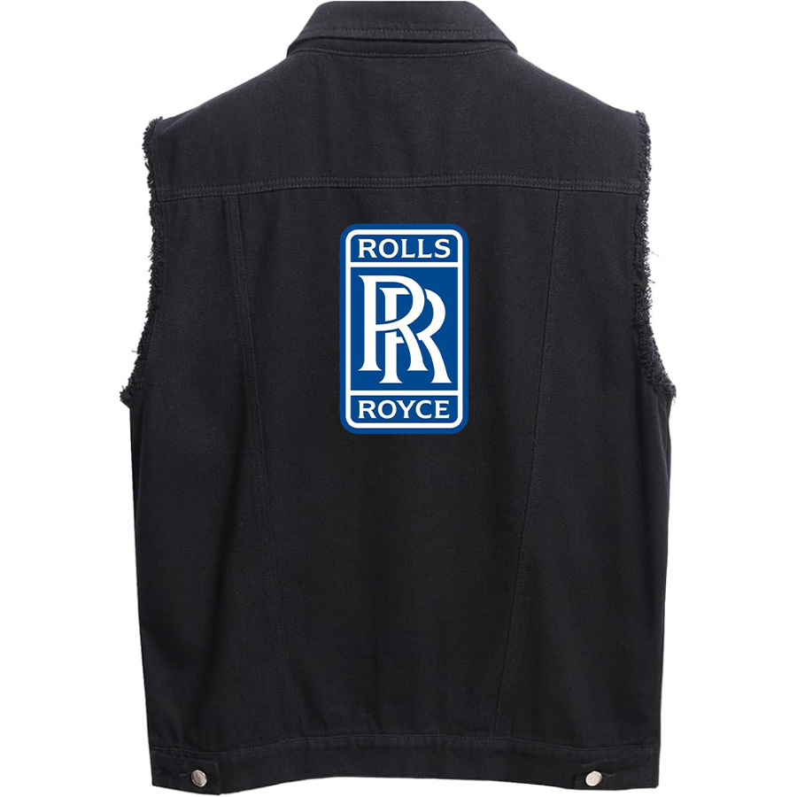 Men’s Rolls Royce Car - Sleeveless Distressed Denim Vest – Rugged Black Jean Jacket