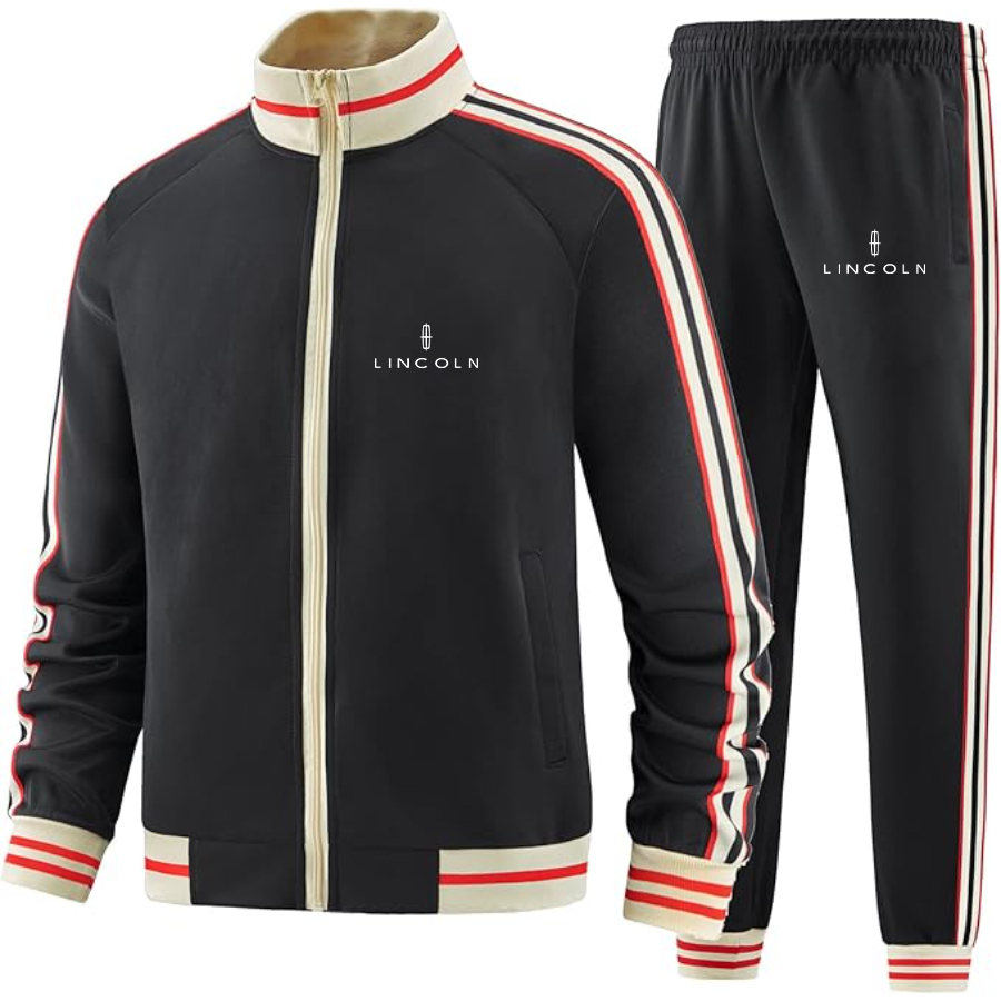 Men's Lincoln Car - Premium Two-Piece Designer Tracksuit with Bold Striped Accents and Zippered Front - Elevated Athletic Wear