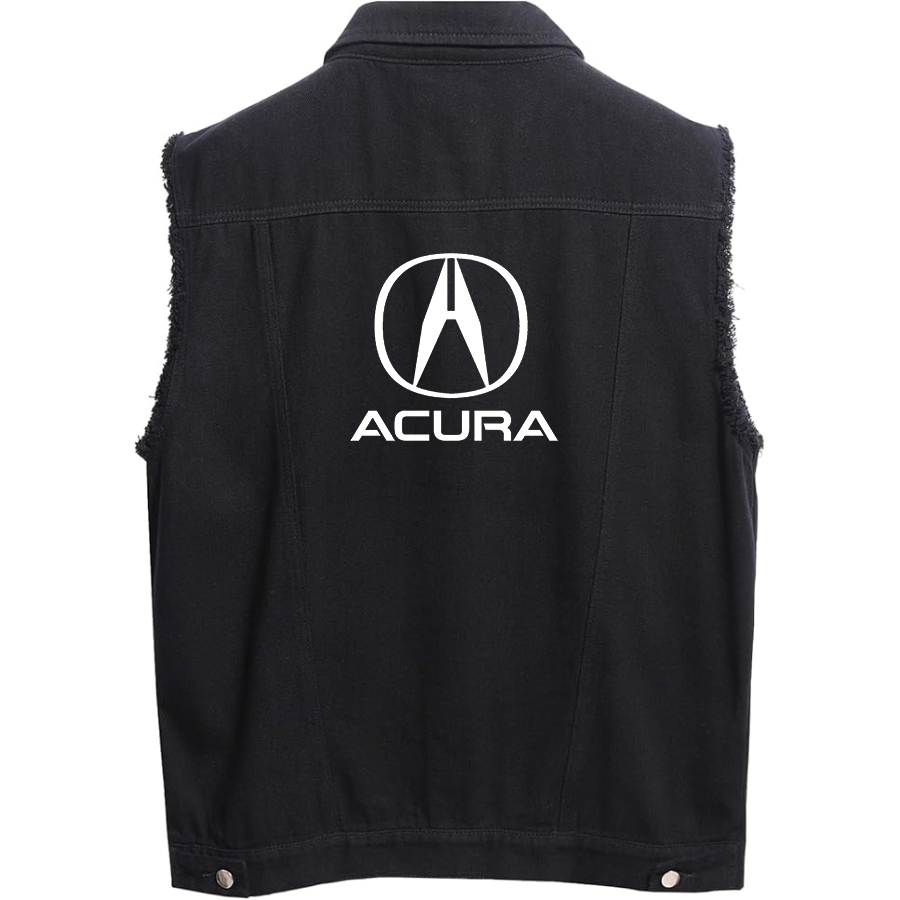 Men’s Acura Car - Sleeveless Distressed Denim Vest – Rugged Black Jean Jacket