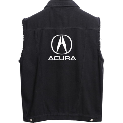 Men’s Acura Car - Sleeveless Distressed Denim Vest – Rugged Black Jean Jacket