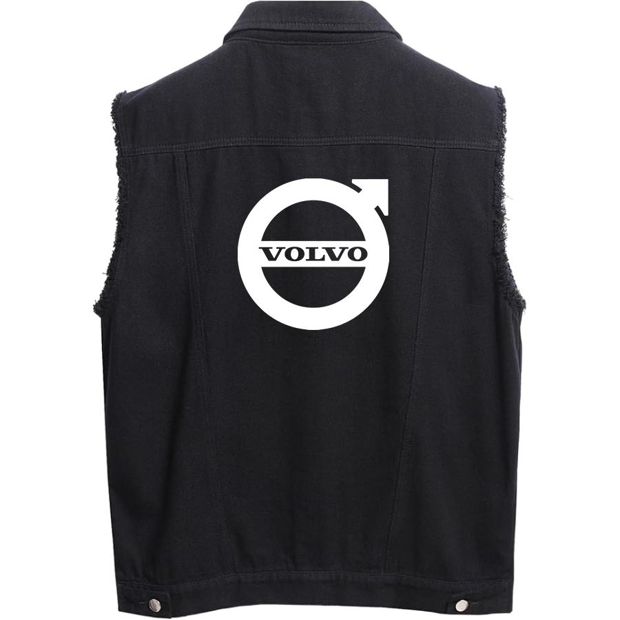 Men’s Volvo Car - Sleeveless Distressed Denim Vest – Rugged Black Jean Jacket