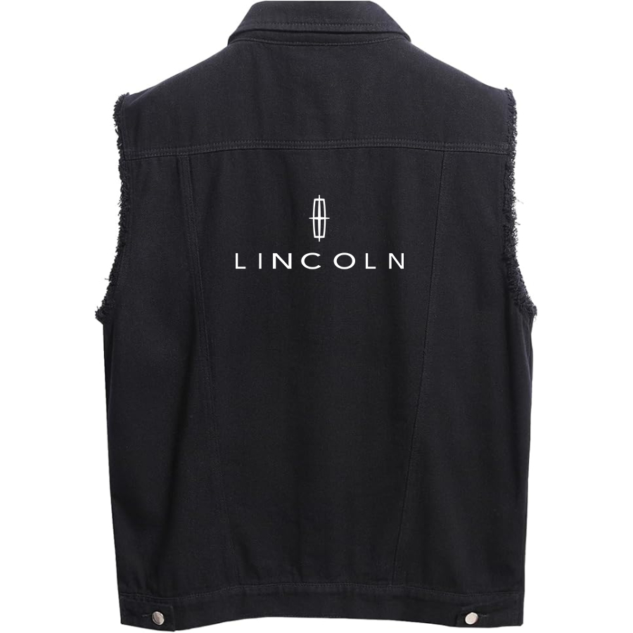 Men’s Lincoln Car - Sleeveless Distressed Denim Vest – Rugged Black Jean Jacket