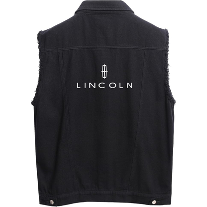 Men’s Lincoln Car - Sleeveless Distressed Denim Vest – Rugged Black Jean Jacket