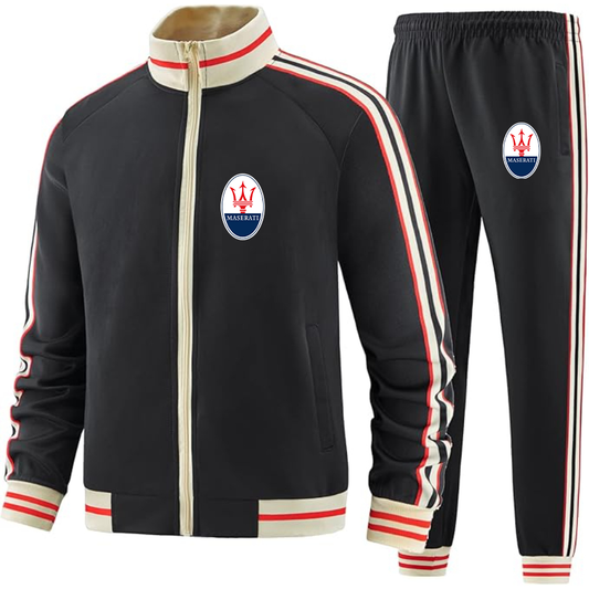 Men's Maserati Car - Premium Two-Piece Designer Tracksuit with Bold Striped Accents and Zippered Front - Elevated Athletic Wear